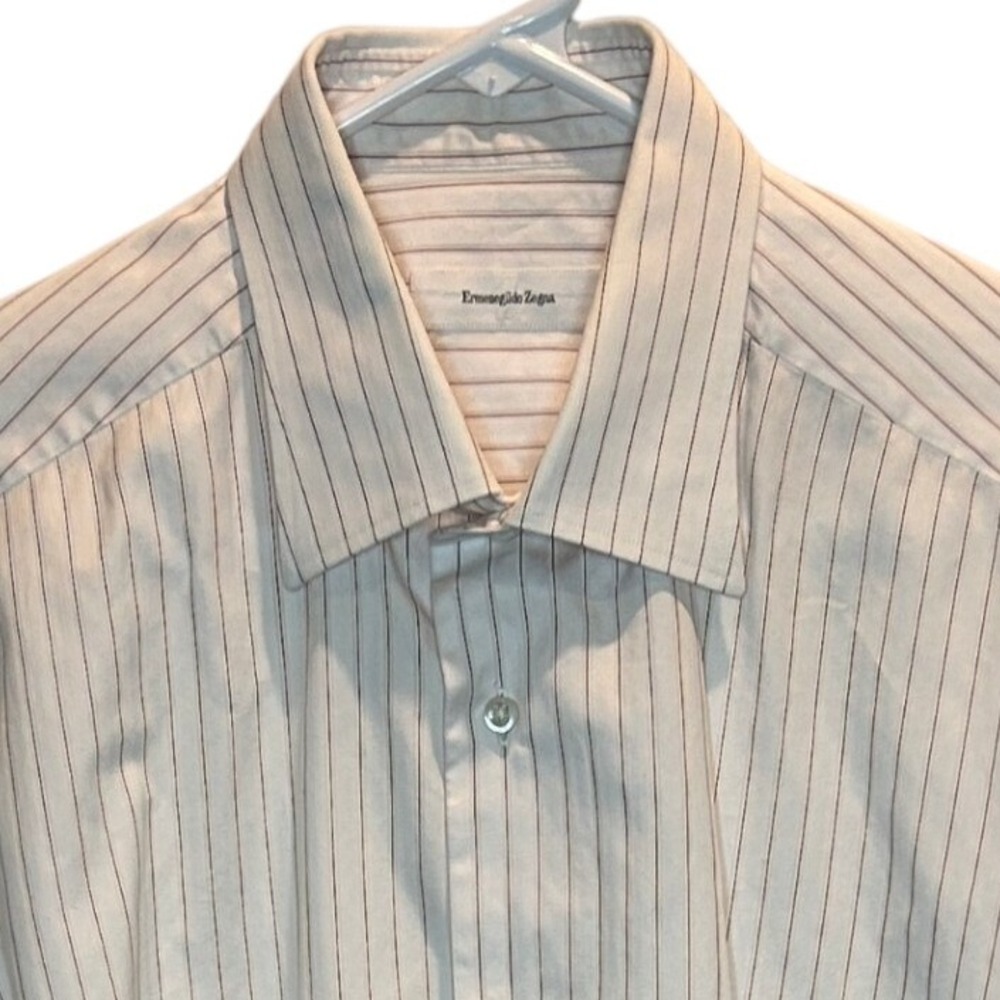 Ermenegildo Zegna Men's Dress Shirt Purple Pinstripe Cotton 16.5 37 French Cuffs